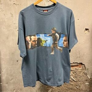 Vintage 90s 1999 Episode 1 Anakin Skywalker Yoda Blue T-Shirt XL Adult Promo Tee